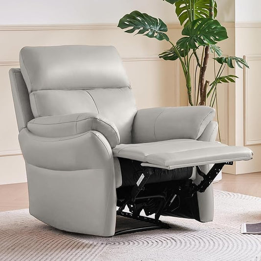 AIRSKY Genuine Leather Recliner Chair, Top Grain Leather, Italian Water-Washing Process, Living Room Chair with Lumbar Support,for Theater Seating, Bedroom, Grey,R1