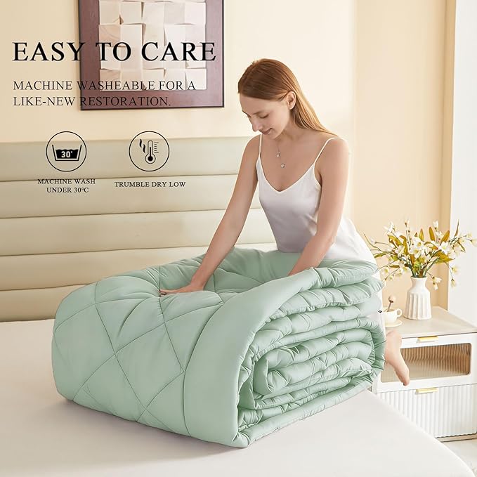 120x128 Oversized King Comforter, Extra Large King Size Comforter Oversized, All Season Soft Lightweight Quilt Down Alternative Duvet Insert with 8 Corner Tabs(120x128, Sage Green)