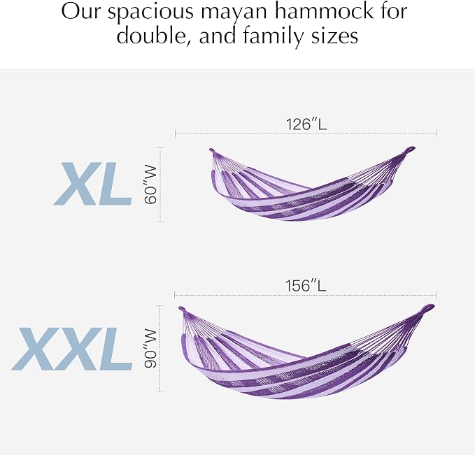 PNAEUT Handwoven Mayan Hammock, Thick Soft Rope Double Hammock for Outdoor Outside & Indoor, 600 lbs Capacity Heavy-Duty, Includes Tree Straps, Carabiners & Carrying Bag (Mauve Purple, X-Large) - Image 6