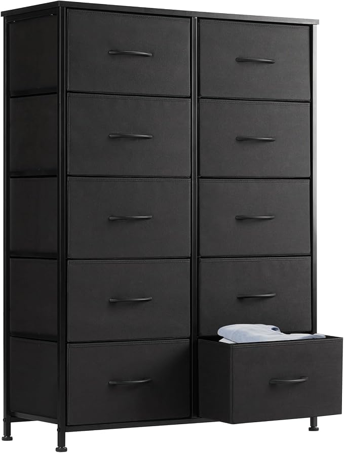 Sweetcrispy Tall Dresser for Bedroom, Drawer Dresser Organizer Storage Drawers with 10 Drawers, Chest of Drawers with Fabric Bin, Steel Frame, Wood Top for Bedroom, Closet, Entryway by Sweetcrispy