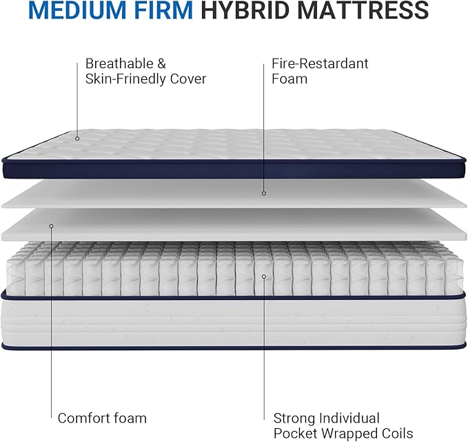 Avenco King Size Mattress, 10 Inch King Mattresses in a Box with Comfort Foam, Individually Wrapped Pocket Innerspring for Motion Isolation & Pain Relief, CertiPUR-US Certified Bed Mattress in a Box