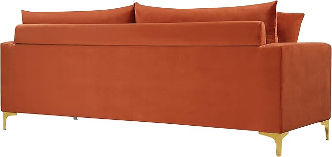 Meridian Furniture 633Cognac-S Naomi Collection Modern | Contemporary Velvet Upholstered Sofa with Deep Channel Tufting and Rich Gold Stainless Steel Legs, Cognac, 81.5" W x 33.5" D x 30" H