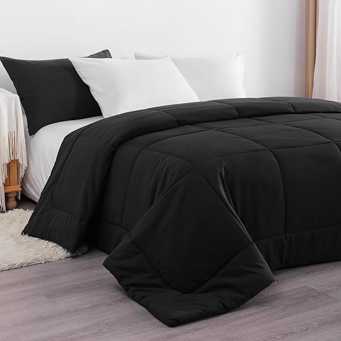 NTBAY Queen Comforter - Down Alternative Comforter Duvet Insert, All Season Bedding Quilted Duvet Insert with Corner Tabs, Machine Washable, Black