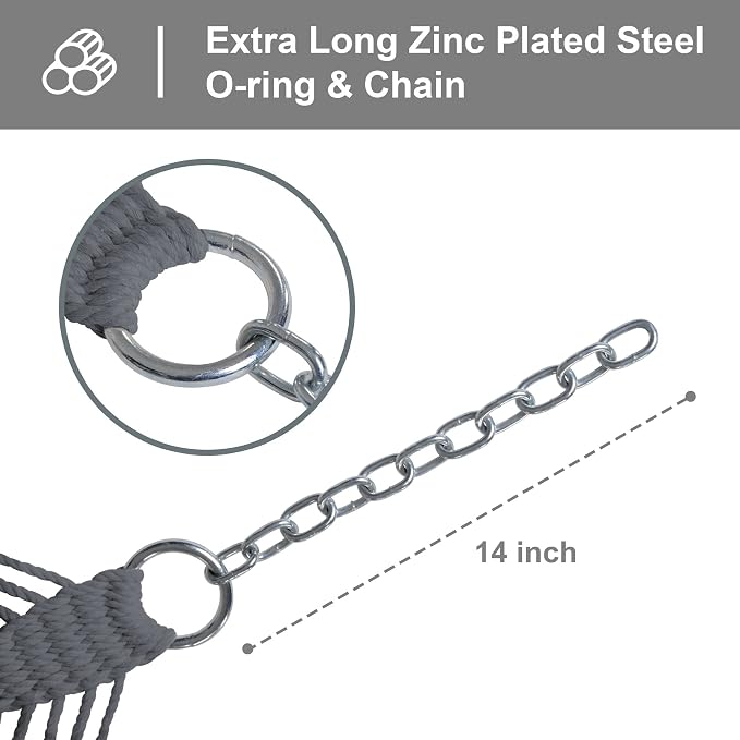 SUNCREAT Double Outdoor Hammock, Polyester Rope Hammock with Strong Spreader bar, Gray - Image 7