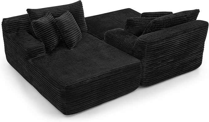 Fluffy Corduroy Double Chaise Lounge Daybed 83-Inch Oversized Loveseat Sleeper Sofa Bed,Boneless Love Seat Recliner Sleeper Couch Full Foam Floor Cloud Sofa Chaise W/6 Pillows for Living Room Bedroom