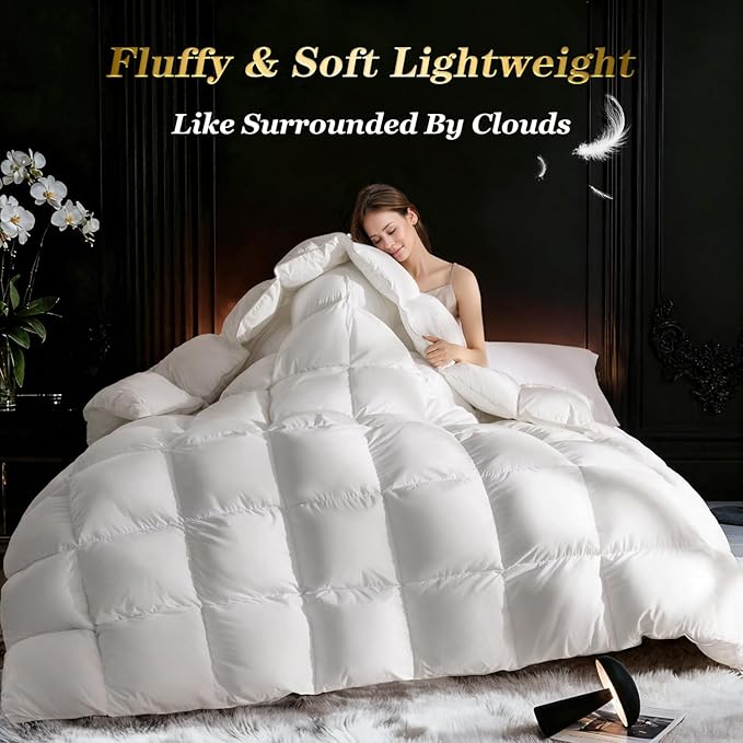 75% Canadian Goose Down Comforter Full Size, Ultra Soft 100% Cotton Fabric, 850 Fill Power All Season Duvet Insert, Hotel Luxury Bedding Comforters (White,82"x86")