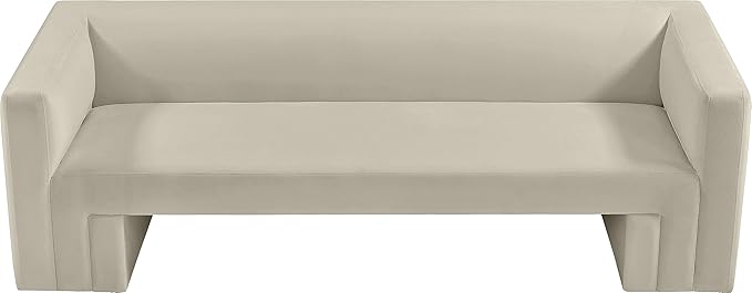 Meridian Furniture 665Cream-S Henson Collection Modern | Contemporary Velvet Upholstered Sofa with Rich Cream Velvet, Solid Wood Frame, 89.5" W x 34.5" D x 28" H, Cream
