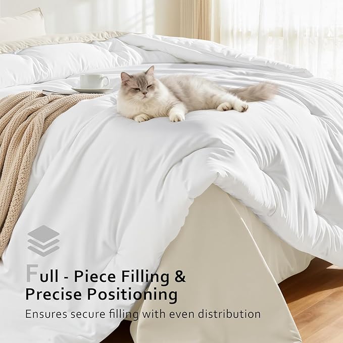 Comforters Queen Size, All Season Quilted Bed Comforter, Ultra-Soft Down Alternative Duvet Insert with 4 Tabs, Lightweight Bedding Blanket - Machine Washable, White
