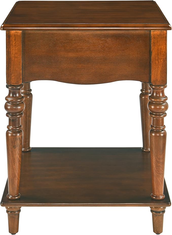 MODERION End Table with Drawer and Storage Shelf, Solid Wood Sofa Side Table, Square Beside Table, Telephone Table for Living Room,18.9"L x 18.9"W x 24"H, No-Tools Assembly, Caramel Brown BZ-C008-DR
