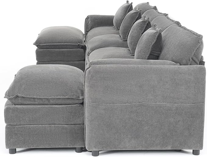 143-Inch U-Shaped Sectional Cloud Sofa Oversized Modular 6 Seaters Sofa Couch with 2 Ottoman Chaise and Pillow Armrest, Chenille Upholstered Convertible Cloud Couch