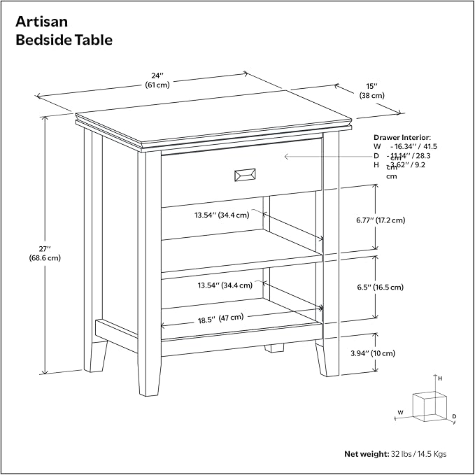 SIMPLIHOME Artisan Bedside Table - 24 inch Wide Solid Wood Nightstand Table in White, Transitional Bedroom Side or End Table with 1 Drawer and Open Shelf Storage - Image 3