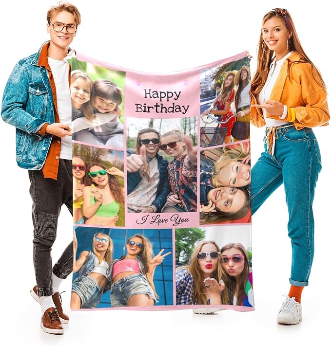 Printwoo Custom Blanket with Photos, Personalized Photo Blankets Using My Own Photo, Customized Blankets with Picture, Personalized Birthday Gifts for Women Men, Personalized Gifts for Best Friends