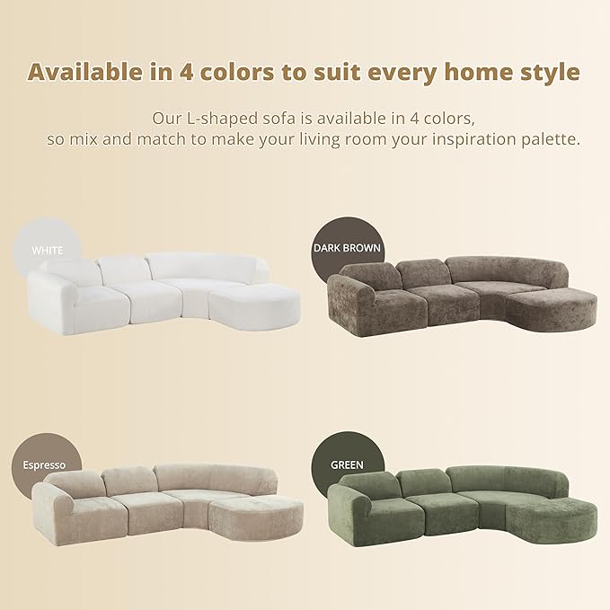 Merax Modern Curved Sectional Sofa with Ottoman, Couch 4-Piece Set High-Density Compressed Sponge, Fully Assembled, Right Hand Facing, Plush Deep Seat for Living Room, Lounge, Apartment, Beige