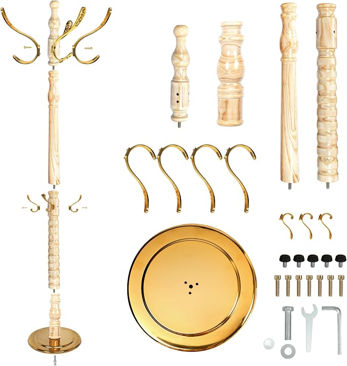 Vintage Coat Rack Free Standing with 14 Metal Hooks, Solid Wood Coat Hanger Stand Adjustable Size, Standing Coat Rack Tree with Sturdy Metal Base for Entryway,Bedroom,Hallway,Office,Apartment - Image 5