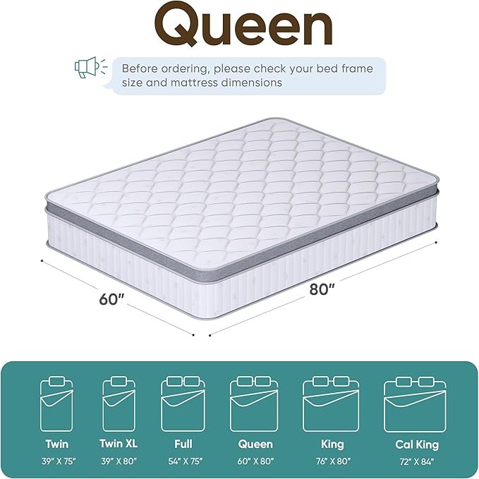 ETONEX 12 Inch Queen Hybrid Mattress in a Box Gel Memory Foam and Pocket Springs for Pressure Relief with Medium Firm CertiPUR-US Certified (Queen, 12in)