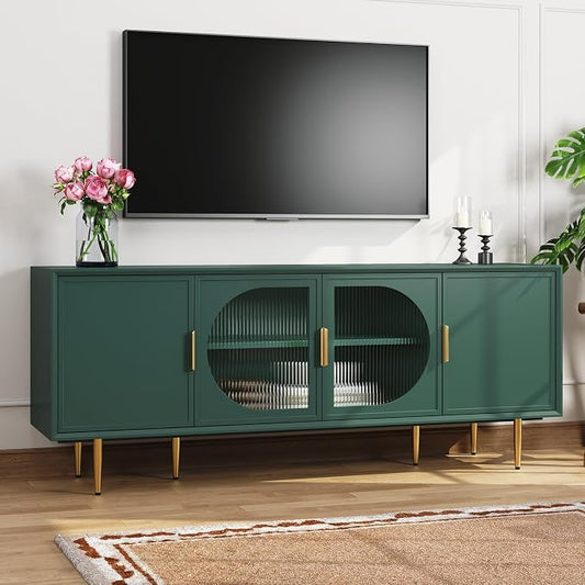 66" TV Stand for 75 Inch TV, Minimalist Media Console with Adjustable Shelves, Modern Entertainment Center with Storage for Living Room Bedroom, Green by MROJISC