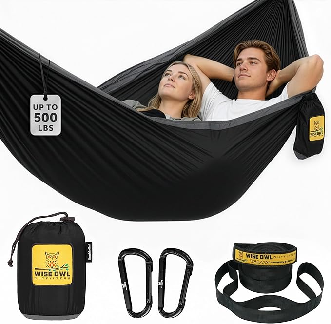 Wise Owl Outfitters Camping Hammock – 500lbs Portable Hammock with Tree Straps - Travel, Backpacking, Hiking, Outdoors Camping Gear - Single or Double by WiseOwlOutfitters