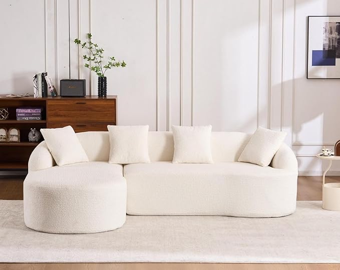 KEIKI L-Shaped Chenille Modular Sectional Couches with Chaise Lounge & 4 Pillows, 3 Seater Oversized Upholstered Luxury Plush Cloud Sofa for Living Room Apartment, Full Sponge Compression
