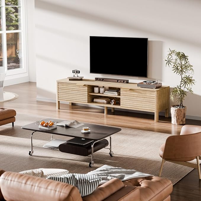 IKALIFE TV Stand for Living Room - up to 65 Inch TVs Mid Century Modern Entertainment Center with Storage and Adjustable Shelves, Media Console Table Oak 59" - Image 6