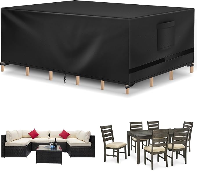 Richwon Patio Furniture Covers - Waterproof Rectangle, Heavy Duty for Outdoor Sectional Set (90"L x 64"W x 28"H), Black by Richwon