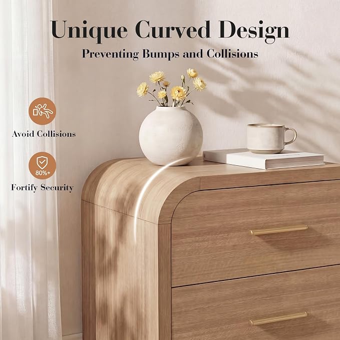 Night Stand Set of 2 [Unique Curved Profile] [FSC-Certified Wooden Board] 3-Drawer Nightstand 27" H Metal Handle Modern Sturdy Bedside Table - Image 4