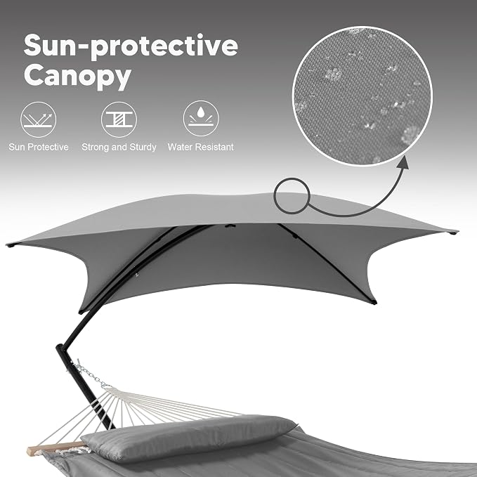 SUNCREAT Hammocks for Outside with Stand, Porch Hammock and Stand, 475 lbs Capacity, Patent Pending, Light Gray - Image 3