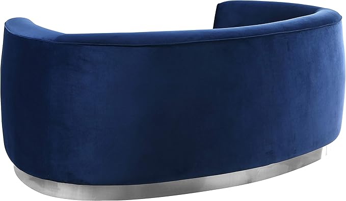 Meridian Furniture Julian Collection Modern | Contemporary Velvet Upholstered Loveseat with Stainless Steel Base in Polished Chrome Finish, Navy, 70" W x 34" D x 28" H