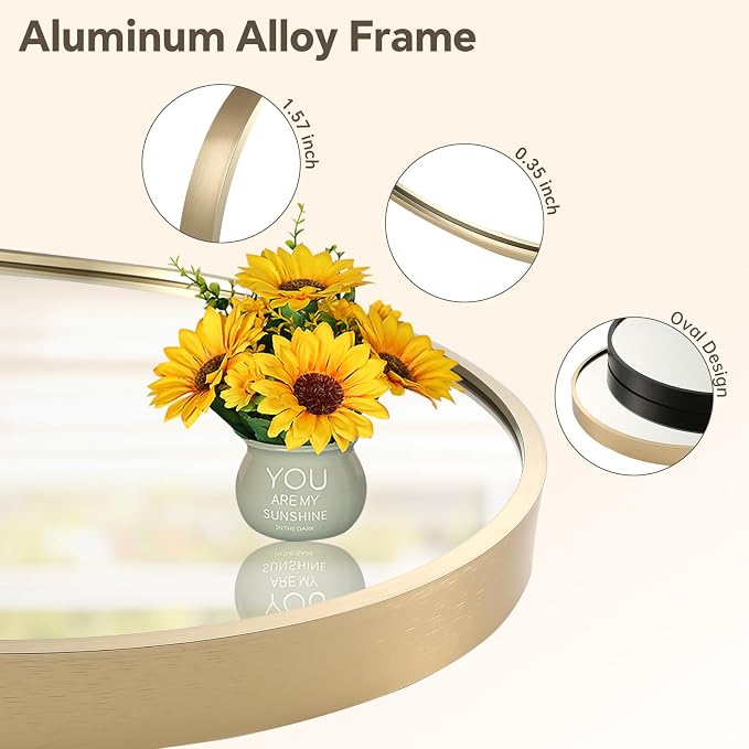 Gold Oval Mirror, 22x30 Inch Oval Bathroom Mirror, Gold Mirror for Wall Decor, Vanity, Entryway, Living Room, Horizontally/Vertically - Image 3