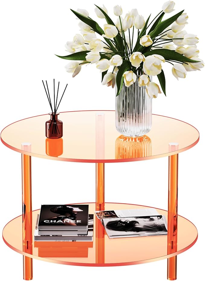 Acrylic Coffee Table, Small Round Modern Coffee Table for Living Room,23.6" D x 23.6" W x 16.5" H