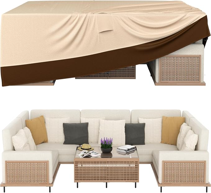 Ruimoy Patio Furniture Covers, Outdoor Furniture Cover Waterproof, General Purpose, Outside Table and Chair Covers, Heavy Duty 600D (98 Inch L x 78 Inch W x 32 Inch H)-Brown by Ruimoy
