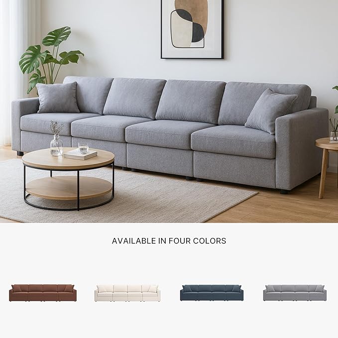 Signature Design by Ashley Modmax Casual Modular Stain Resistant 4-Piece Sofa with Reversible Cushions and 2 Accent Pillows, Gray
