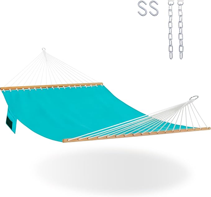 Lazy Daze Hammocks 11 FT Double Outside Hammock Quick Dry Olefin Fabric Hammock with Spreader Bar & Side Pocket for Outdoor Poolside Backyard 450 lbs Capacity, Turquoise by LazyDazeHammocks