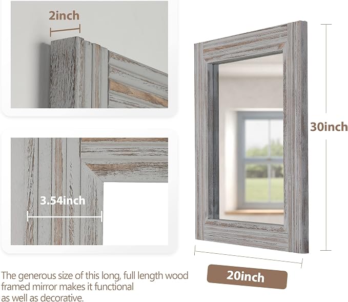 YOSHOOT Hand-Made Wooden Spliced Wall Mirror for Bathroom, Rustic Farmhouse Vanity Mirror, Décor Wall Art, Solid Wood Frame, Vertical or Horizontal Hanging - Image 2
