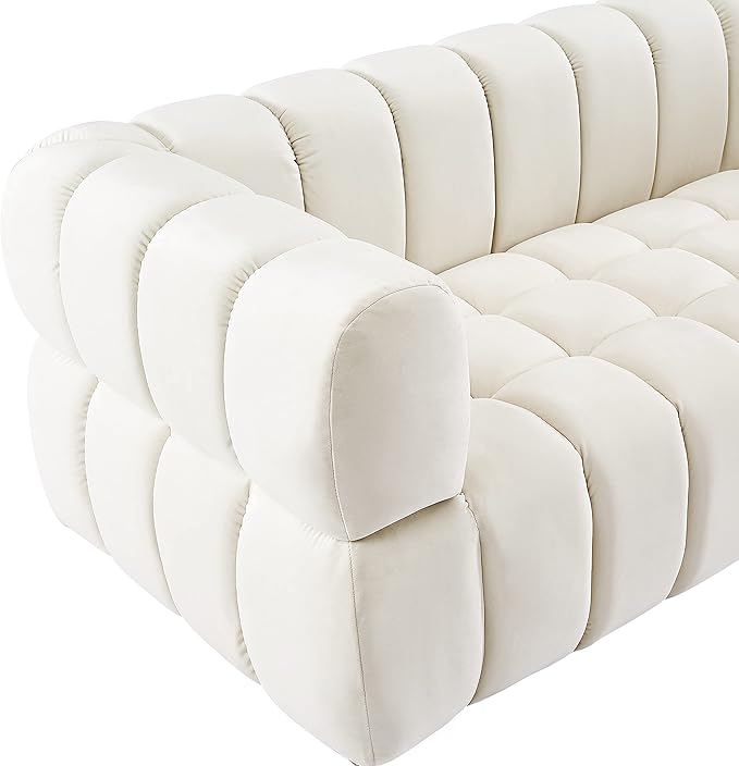 Meridian Furniture 670Cream-L Gwen Collection Modern | Contemporary Velvet Upholstered Loveseat with Deep Biscuit Tufting