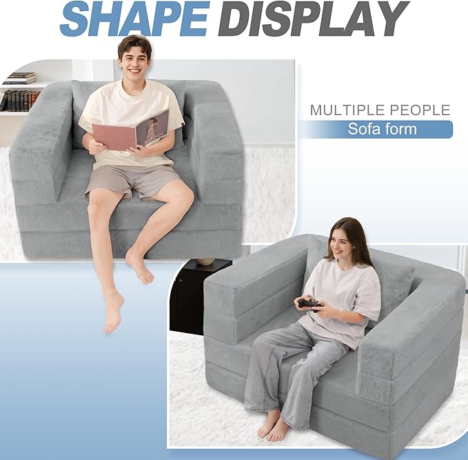 Futon Sofa Bed with Pillow, 3-in-1 Sleeper Sofa Bed with Removable Cover, Convertible Floor Sofa Bed, No Assembly Boneless Couch for Living Room, Bedroom