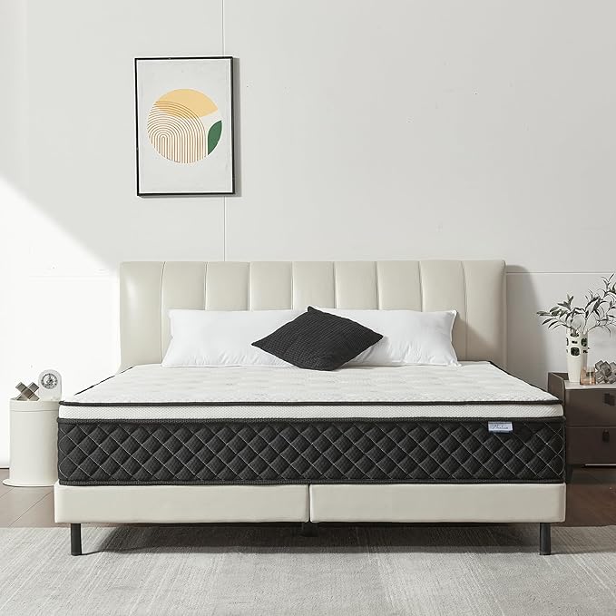 Queen Mattress, 12 Inch Queen Size Mattress in a Box, Memory Foam Mattress with Pocket Springs, Medium Firm, Lumbar Support & Motion Isolation, Pressure Relief & Breathable Comfort