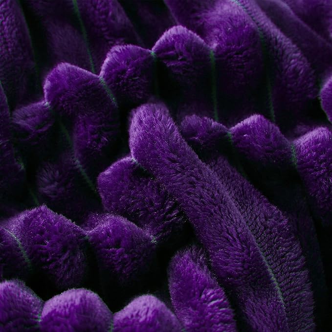 Purple Sherpa Fleece Throw Blanket 60”×80” for Couch Sofa Bed,Super Soft Cozy Plush Double Side Thick Flannel Blanket with Striped Design Lightweight for Adults,Woman,Girls