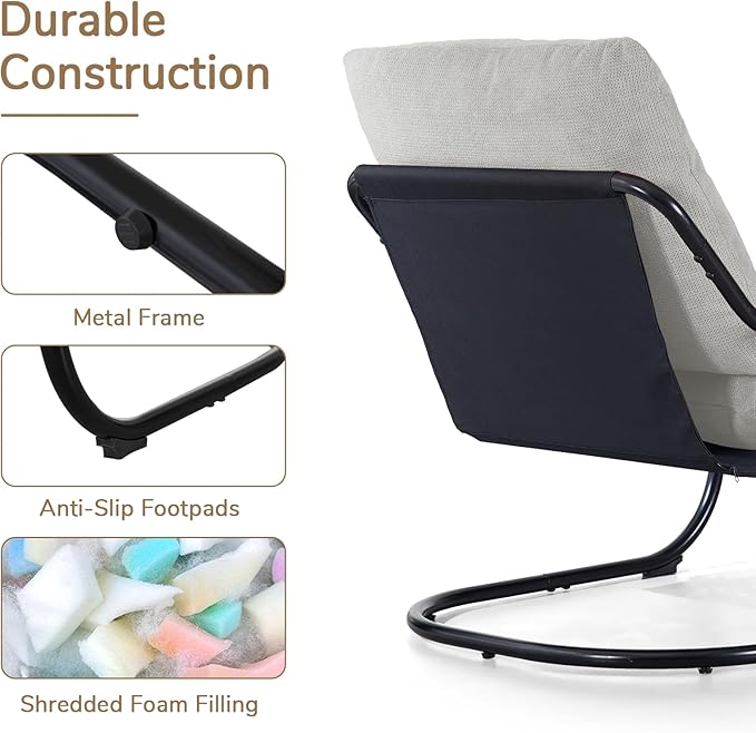 Peace nest Modern Accent Chair,Comfy Living Room Suspended Chair with Mental Frame,Bedroom Armchair with Soft Upholstered Cushion for Balcony Lounge Reading Meeting Room,Grey