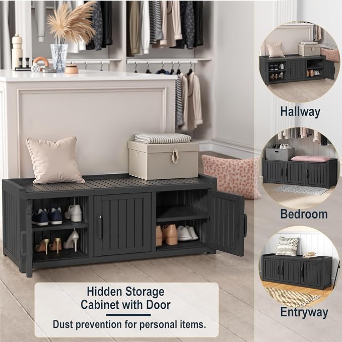 ROJIK Shoe Cabinet Waterproof UV-Resistant,Storage Bench Indoor Outdoor with Adjustable Shelves,for Entryway Bedroom,Hallway,Living Room(3 Door,Black) - Image 6