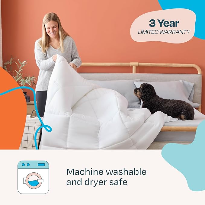 Linenspa White Down Alternative Comforter and Duvet Insert, for Queen Size Bed – All-Season Comforter with Box Stitch and 8 Duvet Loops – Bedding for Kids, Teens, and Adults