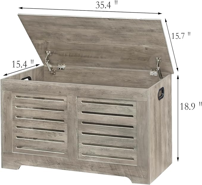 DINZI LVJ Storage Chest, Flip-Top Wooden Toy Box with 2 Safety Hinges, Retro Entryway Shoe Bench, Sturdy Large Storage Trunk for Living Room, Bedroom, Toddler Room, Easy Assembly, Gray Wash - Image 3
