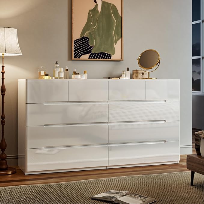 LIVAUVEAD White Dresser for Bedroom,10 Drawer Double Dresser, Modern Chest of Drawers for Bedroom, Living Room, Entryway and Closet,15.7" D x 55.1" W x 31.5" H