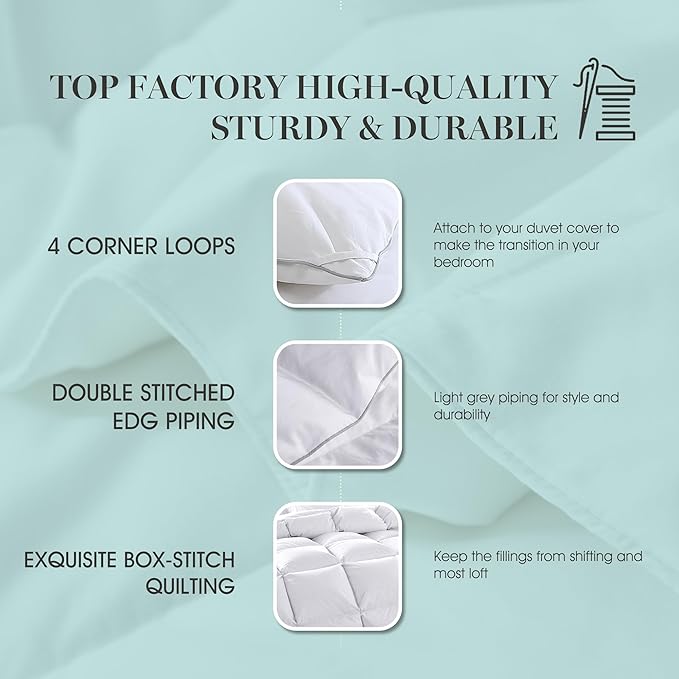 Martha Stewart 240 Thread Count White Goose Down and Feather Comforter - All Season Warmth Duvet Insert with Corner Tabs Made in USA - Full/Queen Size
