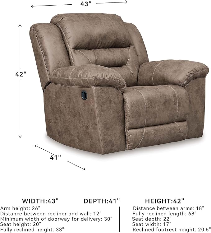 Signature Design by Ashley Stoneland Faux Leather Manual Pull Tab Rocker Recliner, Light Brown