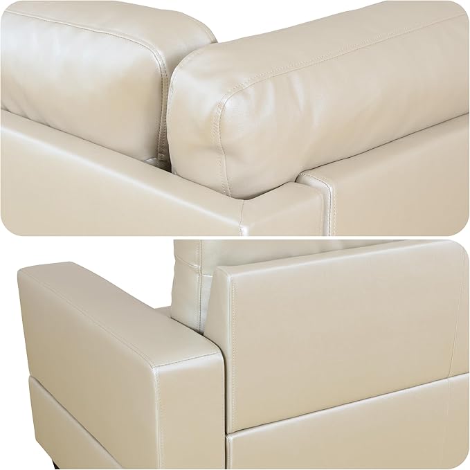 103.5 Inch Modern L-Shaped Couch, PU Leather Sectional Sofa with Chaise Lounge, 4-Seater Couch with Accent Pillows for Living Room, Apartment, Bright Light Grey