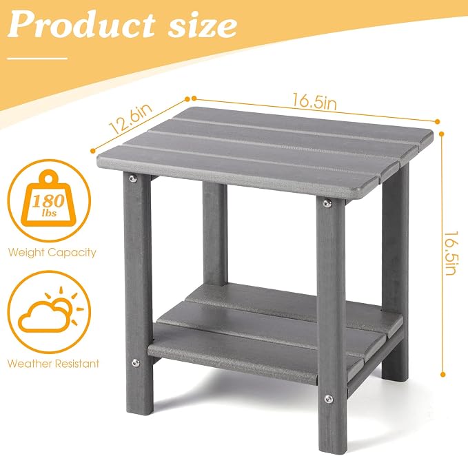 Apolimi Adirondack Outdoor Side Table, 2-Tier Sturdy Patio End Table Weather Resistant, 16.5" Solid Side Table for Patio, Pool, Porch - Image 3
