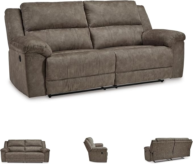 Signature Design by Ashley Laresview Contemporary Faux Leather Manual 2 Seat Reclining Sofa, Gray