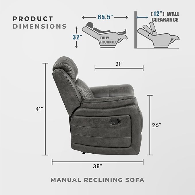 Lexicon 83.5" W Manual Double Reclining Sofa, Polished Microfiber Recliner Sofa, Pillow Top Arms, for Living Room, Apartment, Easy Assembly, Brownish Gray
