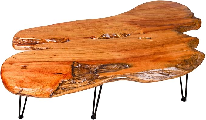 Live Edge Natural Wood Coffee Table - Handmade Center Table for Living Room, Rustic Modern Farmhouse & Contemporary Organic Design with Metal Hairpin Legs