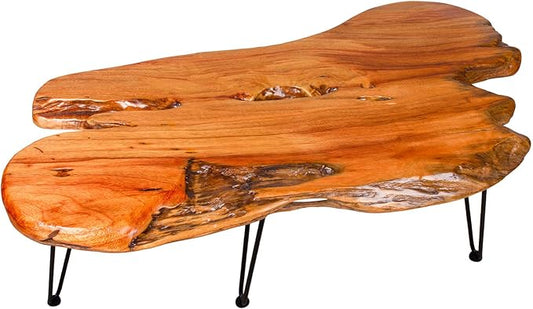Live Edge Natural Wood Coffee Table - Handmade Center Table for Living Room, Rustic Modern Farmhouse & Contemporary Organic Design with Metal Hairpin Legs